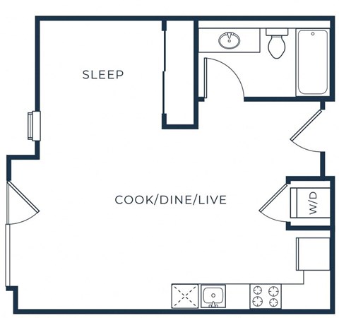 a floor plan of a studio apartment with a bedroom and a living room